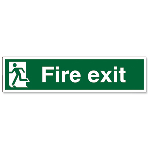 Stewart Superior Fire Exit Sign Man to Left 600x150mm Self-adhesive Vinyl Ref NS003