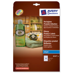 Avery Product Labels Inkjet Glossy 18 per Sheet 63.5x42.3mm White Oval Ref J8102-10.UK [180 labels]