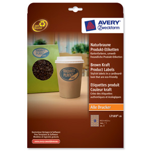 Avery Product Labels 18 per Sheet 63.5x42mm Brown Kraft Oval Ref L7103-20.UK [360 labels]
