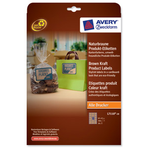 Avery Product Labels 18 per Sheet 62x42mm Brown Kraft Rectangular Ref L7110-20.UK [360 labels]