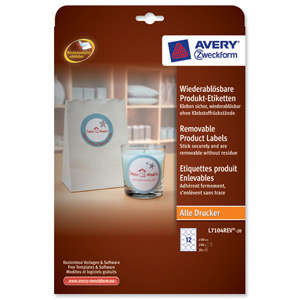 Avery Product Labels Removable 12 per Sheet 60mm Diameter White Circular Ref L7104REV-20.UK [240 labels]
