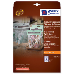 Avery Packaging Bag with Printable Self Adhesive Header 4 per Sheet 137x48mm Ref L7112-10.UK [40 Hangers]