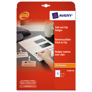 Avery Fold & Clip Name Badges 3 per Sheet 60x90mm White Ref L4789-10 [30 Badges]