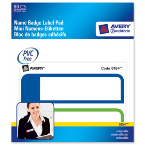 Avery Handwritable Mini Name Badge Pad 2 per Sheet 25x95mm Blue/Green Ref 6154 [80 Badges]