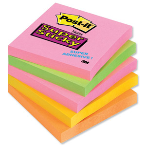Post-it Super Sticky Notes 76x76mm Neon Rainbow Ref 654SN [Pack 5]