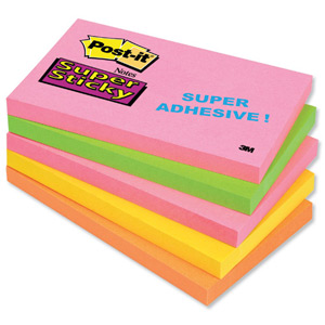 Post-it Super Sticky Notes 76x127mm Neon Rainbow Ref 655SN [Pack 5]
