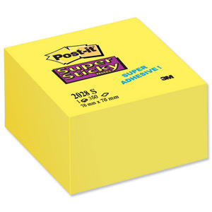 Post-it Super Sticky Note Cube Pad of 350 Sheets 76x76mm Yellow Ref 2028-S