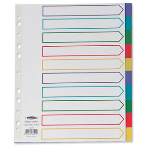Concord Punched Pocket Dividers Plastic Multicolour-tabbed 10-Part Extra Wide A4 White Ref 66199