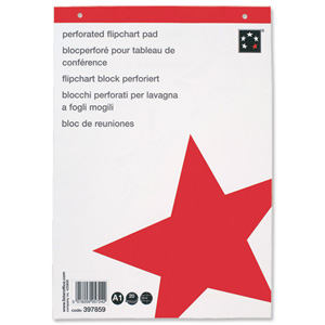 5 Star Meeting Flipchart Pad Perforated 20 Sheets A1 Plain [Pack 5]