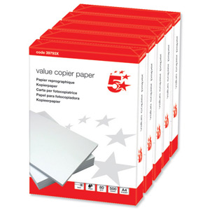 5 Star Value Copier Paper Ream-Wrapped FSC 80gsm A4 White [5 x 500 Sheets]