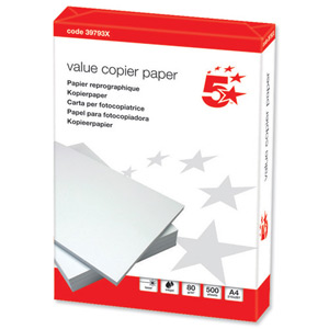 5 Star Value Copier Paper Multifunctional Ream-Wrapped FSC 80gsm A4 White [500 Sheets]