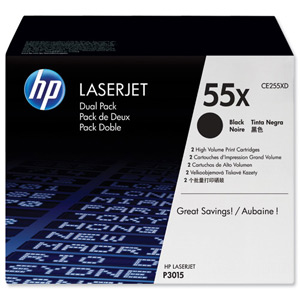 Hewlett Packard [HP] No. 55X Laser Toner Cartridge Page Life 25000pp Black Ref CE255XD [Pack 2] Ident: 815E