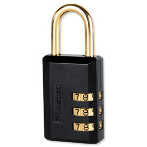 Securikey Combination Padlock 3 Digit Selectable 30mm Black Brass Shackle Ref 647D