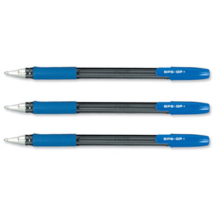 Pilot BPS GP Ball Pen Rubberised Grip Medium 1.0mm Tip 0.4mm Line Blue Ref BPGPM03 [Pack 12]