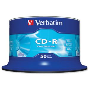 Verbatim CD-R Recordable Disk Write-once on Spindle 52x Speed 80min 700Mb Ref 43351 [Pack 50]