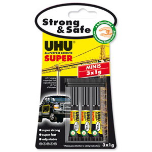 UHU Super All Purpose Adhesive Glue Minis Super-strong Fast-bonding 1g Ref 4220 [Pack 3]