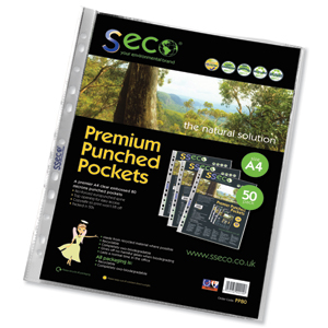 SSeco Punched Pockets Polypropylene Oxo-biodegradable Multipunched 80 micron A4 Clear Ref PP80 [Pack 50]