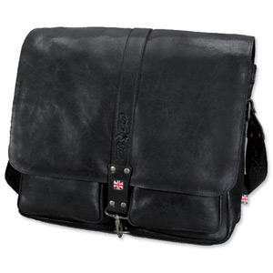Pride and Soul Greyson Shoulder Bag Leather 17inch Laptop Section 2 Front Pockets Black Ref 47143