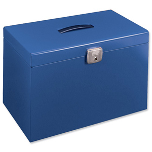 Metal File Box with 5 Suspension Files Tabs and Inserts A4 Blue