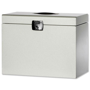 Pierre Henry Metal File Box with 5 Suspension Files Tabs and Inserts A4 W370xD220xH290mm Silver Ref 40011