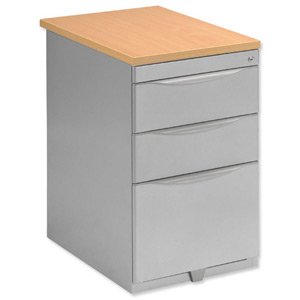 Bisley Pedestal Steel Desk-High Wood Top 3-Drawer W420xD600xH720mm Beech