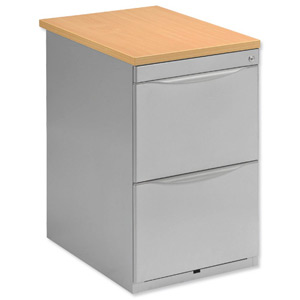 Bisley Filing Pedestal Steel Desk-High Wood Top 2-Drawer W420xD600xH720mm Beech