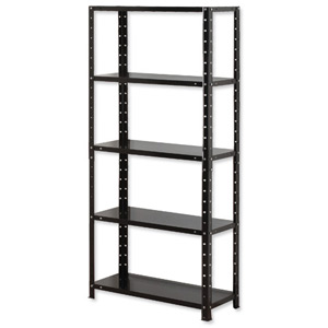 Influx Shelving Unit Bolted Lightweight 5 Shelves Load 5x 30kg W700xD300xH1500mm Black