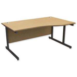 Trexus Contract Wave Desk Right Hand Graphite Legs W1600xD1000-800xH725mm Oak