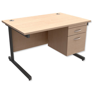 Trexus Contract Desk Rectangular with 2-Drawer Filer Pedestal Graphite Legs W1200xD800xH725mm Maple