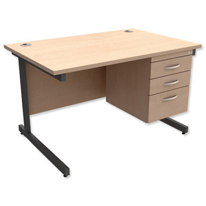 Trexus Contract Desk Rectangular with 3-Drawer Pedestal Graphite Legs W1200xD800xH725mm Maple