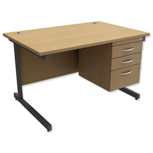 Trexus Contract Desk Rectangular with 3-Drawer Pedestal Graphite Legs W1200xD800xH725mm Oak