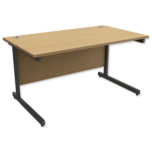 Trexus Contract Desk Rectangular Graphite Legs W1400xD800xH725mm Oak
