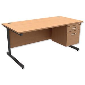 Trexus Contract Desk Rectangular with 2-Drawer Filer Pedestal Graphite Legs W1600xD800xH725mm Beech