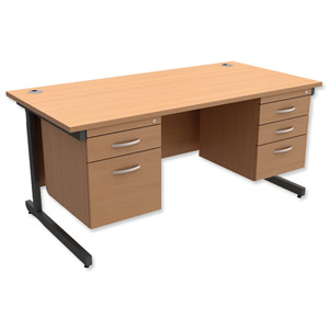 Trexus Contract Desk Rectangular with Double Pedestal Graphite Legs W1600xD800xH725mm Beech