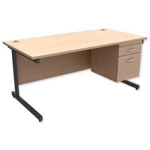 Trexus Contract Desk Rectangular with 2-Drawer Filer Pedestal Graphite Legs W1600xD800xH725mm Maple