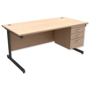 Trexus Contract Desk Rectangular with 3-Drawer Pedestal Graphite Legs W1600xD800xH725mm Maple