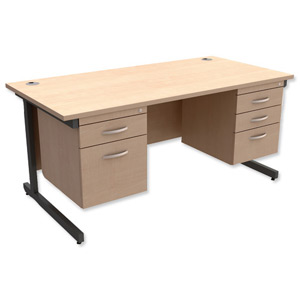 Trexus Contract Desk Rectangular with Double Pedestal Graphite Legs W1600xD800xH725mm Maple