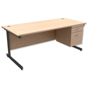 Trexus Contract Desk Rectangular with 2-Drawer Filer Pedestal Graphite Legs W1800xD800xH725mm Maple