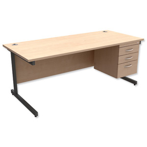 Trexus Contract Desk Rectangular with 3-Drawer Pedestal Graphite Legs W1800xD800xH725mm Maple