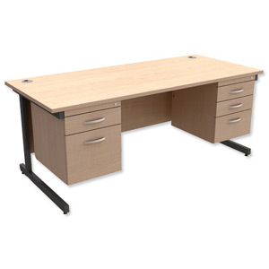 Trexus Contract Desk Rectangular with Double Pedestal Graphite Legs W1800xD800xH725mm Maple