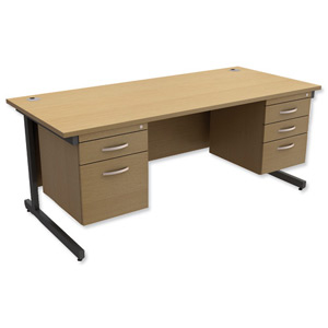 Trexus Contract Desk Rectangular with Double Pedestal Graphite Legs W1800xD800xH725mm Oak