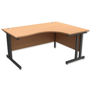 Trexus Contract Plus Cantilever Radial Desk Right Hand Graphite Legs W1600xD1200xH725mm Beech