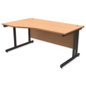 Trexus Contract Plus Cantilever Wave Desk Left Hand Graphite Legs W1600xD800xH725mm Beech