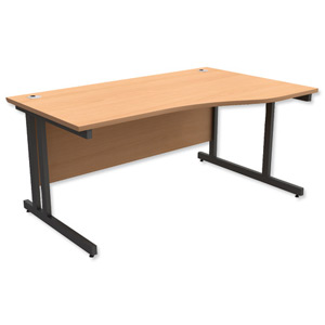Trexus Contract Plus Cantilever Wave Desk Right Hand Graphite Legs W1600xD800xH725mm Beech