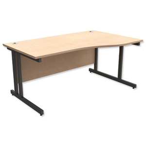 Trexus Contract Plus Cantilever Wave Desk Right Hand Graphite Legs W1600xD800xH725mm Maple