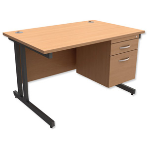 Trexus Contract Plus Cantilever Desk Rectangular 2-Drawer Pedestal Graphite Legs W1200xD800xH725mm Beech