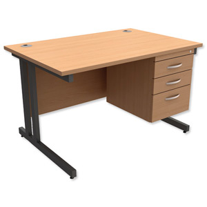 Trexus Contract Plus Cantilever Desk Rectangular 3-Drawer Pedestal Graphite Legs W1200xD800xH725mm Beech