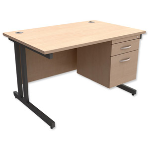 Trexus Contract Plus Cantilever Desk Rectangular 2-Drawer Pedestal Graphite Legs W1200xD800xH725mm Maple