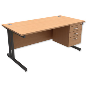 Trexus Contract Plus Cantilever Desk Rectangular 3-Drawer Pedestal Graphite Legs W1600xD800xH725mm Beech