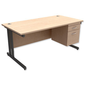 Trexus Contract Plus Cantilever Desk Rectangular 2-Drawer Pedestal Graphite Legs W1600xD800xH725mm Maple